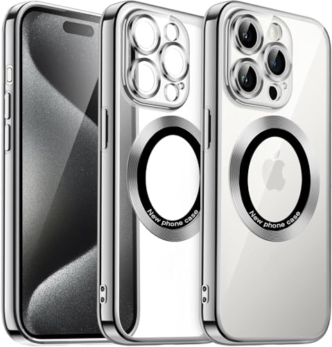IBETEK Handyhülle für iPhone 15 Pro Max Hülle Kompatibel mit MagSafe, Clear Magnetisch Galvanisierte Hülle, Ultra Dünn Weiche Silikon Hülle mit Kameraschutz Stoßfest Case, Silber IBETEK Handyhülle für iPhone 15 Pro Max Hülle Kompatibel mit MagSafe, Clear Magnetisch Galvanisierte Hülle, Ultra Dünn Weiche Silikon Hülle mit Kameraschutz Stoßfest Case, Silber von IBETEK