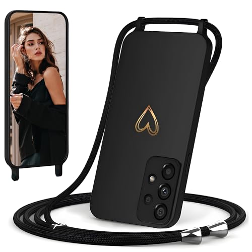 IBETEK Handykette Hülle für Samsung Galaxy A53 5G Handyhülle Necklace, Herz Muster Silikon Necklace Handyhülle mit Abnehmbar Kordel zum Umhängen Stossfest Bumper Handy für Galaxy A53 5G, Schwarz IBETEK Handykette Hülle für Samsung Galaxy A53 5G Handyhülle Necklace, Herz Muster Silikon Necklace Handyhülle mit Abnehmbar Kordel zum Umhängen Stossfest Bumper Handy für Galaxy A53 5G, Schwarz von IBETEK