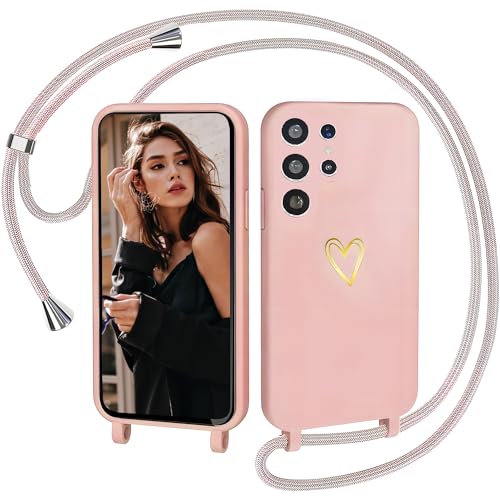 IBETEK Handykette Hülle für Samsung Galaxy S23 Ultra 5G Handyhülle Necklace, Herz Muster Silikon Necklace Handyhülle mit Abnehmbar Kordel zum Umhängen Stossfest Bumper Handy für S23 Ultra, Rosa IBETEK Handykette Hülle für Samsung Galaxy S23 Ultra 5G Handyhülle Necklace, Herz Muster Silikon Necklace Handyhülle mit Abnehmbar Kordel zum Umhängen Stossfest Bumper Handy für S23 Ultra, Rosa von IBETEK