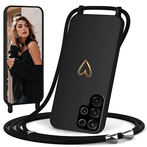 IBETEK Handykette Hülle für Samsung Galaxy S25 Ultra 5G Handyhülle Necklace, Herz Muster Silikon Necklace Handyhülle mit Abnehmbar Kordel zum Umhängen Stossfest Bumper Handy, Schwarz IBETEK Handykette Hülle für Samsung Galaxy S25 Ultra 5G Handyhülle Necklace, Herz Muster Silikon Necklace Handyhülle mit Abnehmbar Kordel zum Umhängen Stossfest Bumper Handy, Schwarz von IBETEK