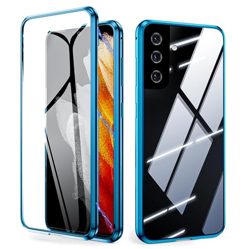 IBETEK Hülle für Samsung Galaxy S23 FE, Magnetische Adsorption Handyhülle 360 Grad Schutz Aluminiumrahmen mit Gehärtetes Glas, Starke Magneten Stoßfest Metall Flip Case Cover - Blau von IBETEK