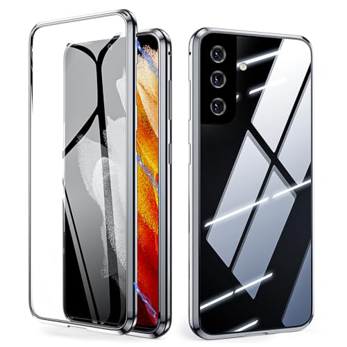 IBETEK Hülle für Samsung Galaxy S23 FE, Magnetische Adsorption Handyhülle 360 Grad Schutz Aluminiumrahmen mit Gehärtetes Glas, Starke Magneten Stoßfest Metall Flip Case Cover - Silber von IBETEK