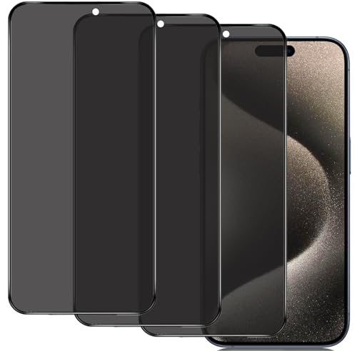 IBETEK Schutzfolie für iPhone 15 Pro Max Sichtschutz, [3 Stück] Anti Spy Sichtschutz Panzerglasfolie Tempered Glass 9H Härte Gehärtetem Glas Dunkel Folie Blickschutzfolie Displayschutzfolie von IBETEK