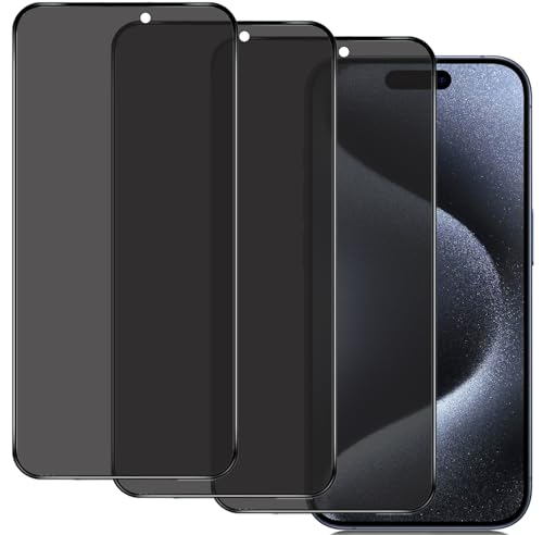 IBETEK Schutzfolie für iPhone 15 Pro Sichtschutz, [3 Stück] Anti Spy Sichtschutz Panzerglasfolie Tempered Glass 9H Härte Gehärtetem Glas Dunkel Folie Blickschutzfolie Displayschutzfolie von IBETEK