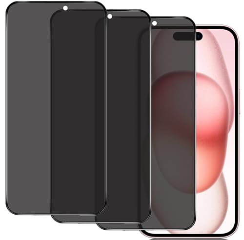 IBETEK Schutzfolie für iPhone 15 Sichtschutz, [3 Stück] Anti Spy Sichtschutz Panzerglasfolie Tempered Glass 9H Härte Gehärtetem Glas Dunkel Folie Blickschutzfolie Displayschutzfolie von IBETEK