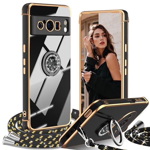 IBETEK für Google Pixel 8 Pro 5G Hülle mit Band, Herz Ring Ständer HandyHülle Handykette Frauen Mädchen Dünn Stoßfeste Anti-Kratzt SchutzHülle für Google Pixel 8 Pro 5G Case, Schwarz IBETEK für Google Pixel 8 Pro 5G Hülle mit Band, Herz Ring Ständer HandyHülle Handykette Frauen Mädchen Dünn Stoßfeste Anti-Kratzt SchutzHülle für Google Pixel 8 Pro 5G Case, Schwarz von IBETEK