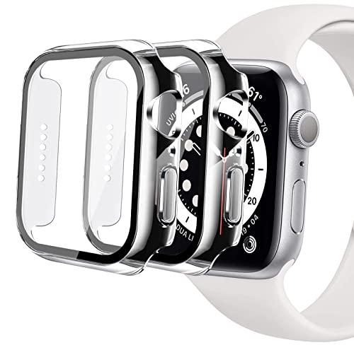 IBEX 2 Stück Schutzhülle für Apple Watch Series 6/SE/Serie 5/Serie 4 44 mm Bildschirmschutz, Bumper Case Cover, Hartschale, stoßfest, PC, ultradünn, Hartglas, transparent, 2 Stück von IBEX