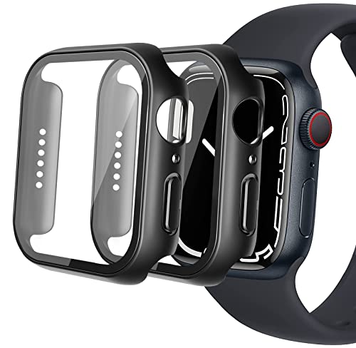 IBEX 2 Stück Schutzhülle für Apple Watch Series 7, 41 mm, Displayschutzfolie, Bumper Case, Hartschale, stoßfest, PC, ultradünn, Hartglas, Schwarz, 2 Stück von IBEX