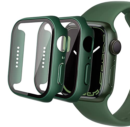 iBEX 2 Stück Schutzhülle für Apple Watch Series 7, 41 mm, Displayschutz, Bumper Case, Hartschale, stoßfest, PC, ultradünn, Hartglas, Displayschutzfolie, Grün von IBEX