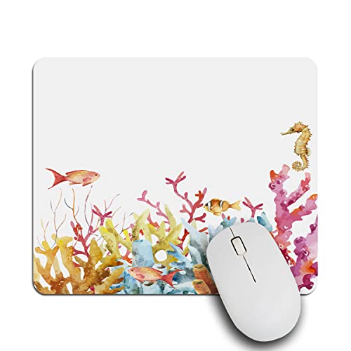IBILIU Mauspad, Aquarellkoralle, Unterwasserleben, Seepferde, Fische, weiß, rechteckig, rutschfeste Gummiunterseite, Computer-Mauspad für Laptop, Büro, Zuhause – 24,1 x 20,9 cm IBILIU Mauspad, Aquarellkoralle, Unterwasserleben, Seepferde, Fische, weiß, rechteckig, rutschfeste Gummiunterseite, Computer-Mauspad für Laptop, Büro, Zuhause – 24,1 x 20,9 cm von IBILIU