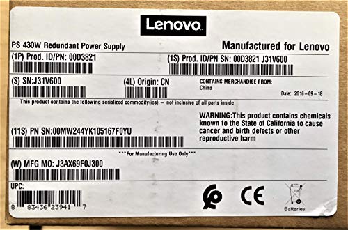 IBM 00D3821 Lenovo - Netzteil - redundant - AC 120/240 V - 430 Watt - für System x3100 M4 (430 Watt) 2582 (430 Watt) - (Komponenten > Netzteile PSU) (Generalüberholt) von IBM