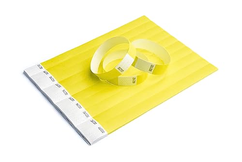 Tyvek 500 Stück Papierarmbänder für Kontrolle und Sicherheit – für Veranstaltungen, Partys, Festivals und Reisen – Eintrittsarmbänder (Gelb) von IBOO