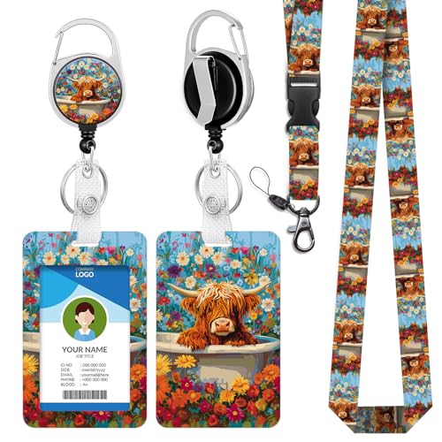 IBOVODI Highland Cows Schlüsselband mit Ausweishalter, niedliches Aquarell-Blumenmuster, Umhängeband für Ausweis, Abzeichen, verstellbares Schlüsselband, einziehbarer Schlüsselanhänger für Damen IBOVODI Highland Cows Schlüsselband mit Ausweishalter, niedliches Aquarell-Blumenmuster, Umhängeband für Ausweis, Abzeichen, verstellbares Schlüsselband, einziehbarer Schlüsselanhänger für Damen von IBOVODI