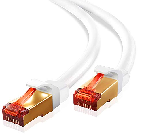 15m - CAT.7 Ethernet Gigabit Lan Netzwerkkabel (RJ45) | 10Gbps 600Mhz (10/100/1000Mbit/s) | Patchkabel | STP | kompatibel zu CAT.5 / CAT.5e / CAT.6 | Switch/Router/Modem/Patchpannel/Access Point/Patchfelder | IBRA Runde Weiß von IBRA