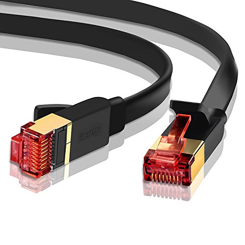 IBRA 10m Ethernet Kabel Cat7 Gigabit Lan Netzwerkkabel RJ45 10Gbps 600Mhz/s STP Molded Verlegekabel für Switch,Router,Modem,Patchpannel,Access Point,Patchfelder Flach Schwarz von IBRA