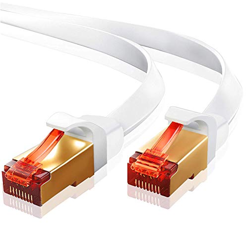 IBRA 40M Ethernet Kabel Cat7 Gigabit Lan Netzwerkkabel RJ45 10Gbps 600Mhz/s STP Molded Verlegekabel für Switch,Router,Modem,Patchpannel,Access Point,Patchfelder Flach Weiß von IBRA