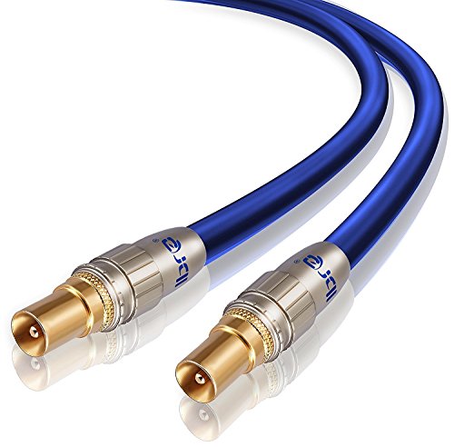 IBRA - 7,5m HDTV Antennenkabel 75 Ohm | Premium Koaxialkabel | Koax Stecker > Koax Stecker | HTV, DVB-T und DVB-T2, Radio (UKW/DAB/DAB+) | Blau/Gold von IBRA