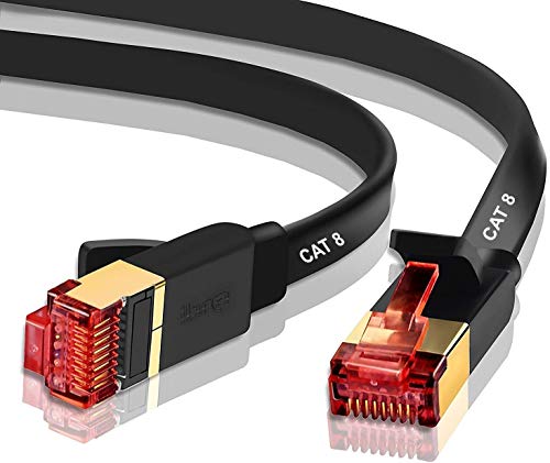 IBRA CAT8 Ethernet Gigabit LAN-Netzwerkkabel (RJ45), SSTP, 40 Gbit/s, 2000 MHz, flach, Schwarz, 10 m von IBRA