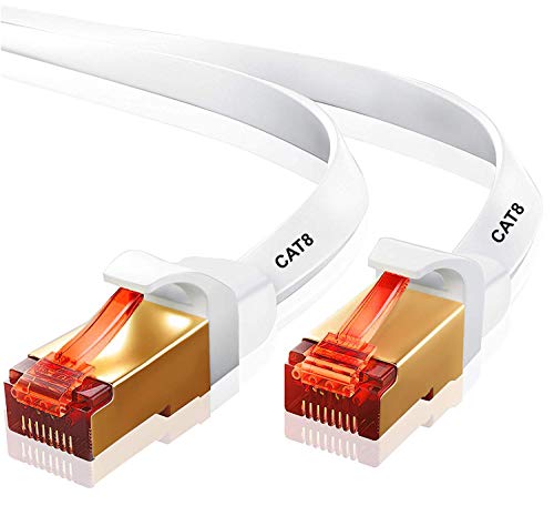 IBRA CAT8-Ethernet-Gigabit-LAN-Netzwerkkabel (RJ45), SSTP, 40 Gbit/s, 2000 MHz, flach, Weiß, 10 m von IBRA