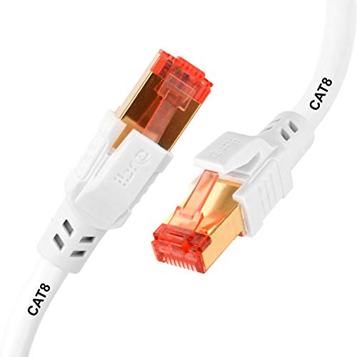 IBRA CAT8 Ethernet Gigabit Lan Netzwerkkabel (RJ45) SSTP 40Gbps 2000Mhz | Patchkabel|UTP|kompatibel mit CAT5 / 6/7 | Switch/Router/Modem/Patchfeld/Zugriffspunkt/Patchfelder | Rundes Weiß-10M von IBRA