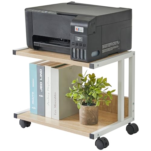 IBUYKE Under Desk Printer Stand,2 Tier Printer Cart for Printer,Mobile Home Desktop Organizer Shelf with 4 Wheels,for Printer, Fax, Home Office Use，Light Wood TLJ007R von IBUYKE
