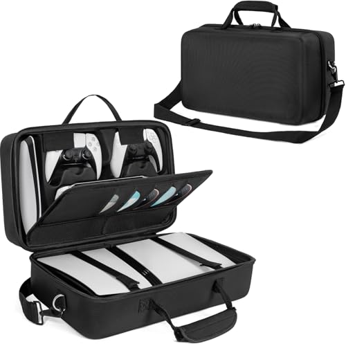 IBVIVIC PS5 Pro Travel Bag Aufbewahrungstasche Disc/Digital Edition Tragetasche und PS5 Pro Konsole Controller Tasche mit Schulterriemen 43 x 25 x 17 cm (Schwarz) von IBVIVIC