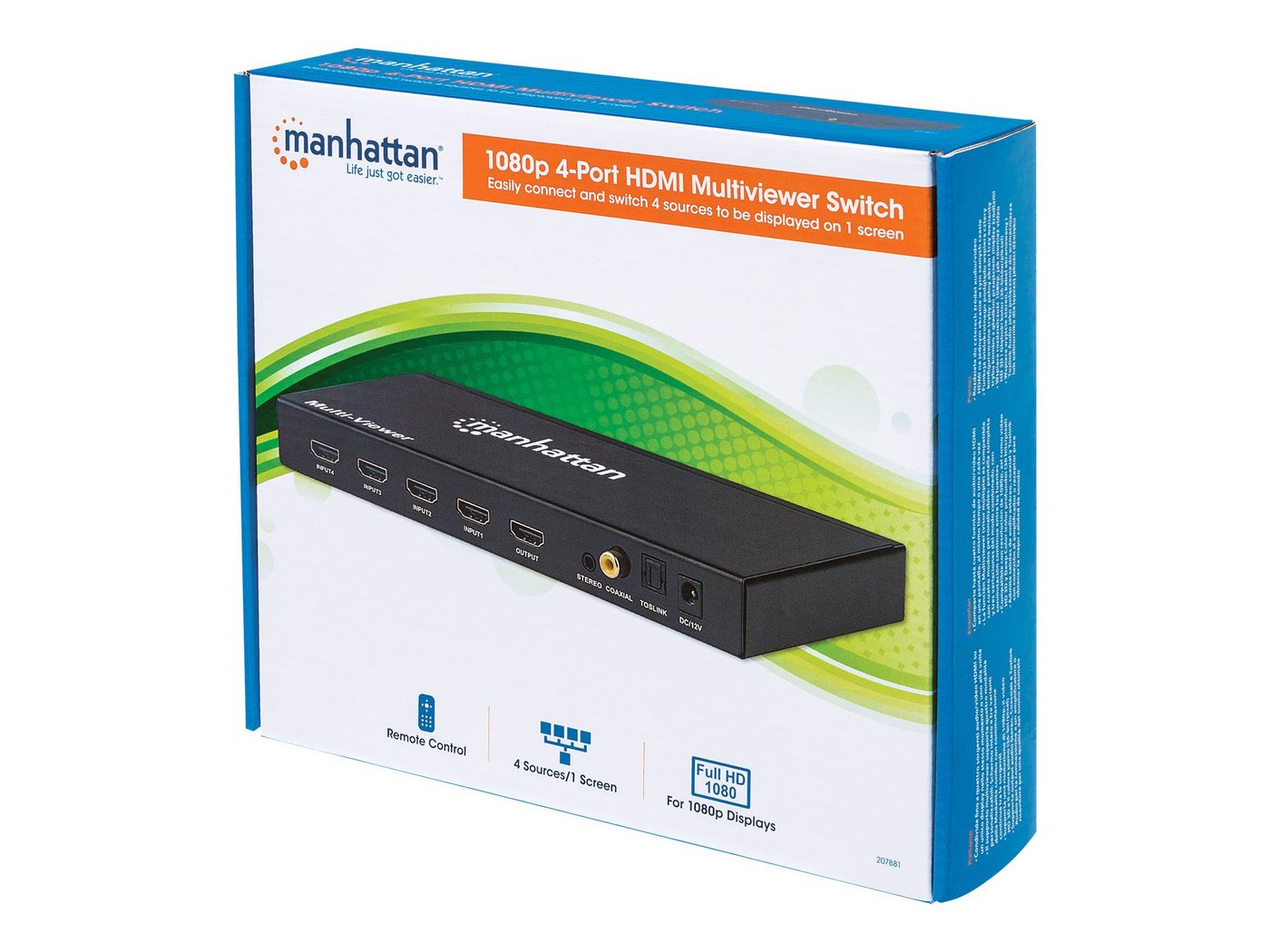 IC INTRACOM MANHATTAN 1080p 4-Port HDMI Multiviewer Switch mit 4 Eingaengen auf... HDMI-Kabel von IC INTRACOM