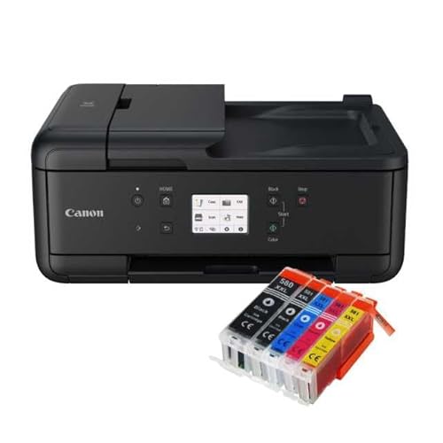 IC-Office TR7650 Farbtintenstrahl Multifunktionsdrucker 4-in-1 (Drucken, Kopieren, Scannen, Faxen, ADF, WLAN, AirPrint) schwarz + 5 XXL Tintenpatronen von IC-Office