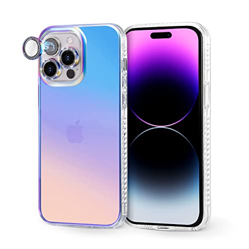 Case Schutzhülle für iPhone 14 Pro Max Irisierend Hülle und Diamanten Glitzer Kameraschutz für Frauen und Mädchen,ICARERFAMILY PC Rückseite Mit Weichem Silikonrand, Schlanke Schützende TPU Handyhülle von ICARER FAMILY