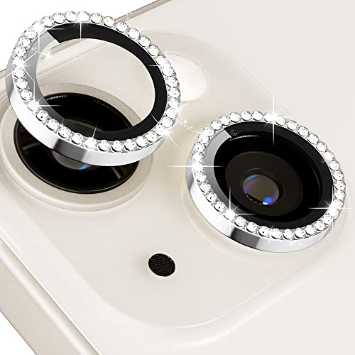Glitzer Kameraschutz Design für iPhone 14 / iPhone 14 Plus/iPhone 15 / iPhone 15 Plus Kamera Schutz Bling,ICARERFAMILY Ultra HD Clear Diamond Kameraschutz, Einfach Installieren - Silber von ICARER FAMILY