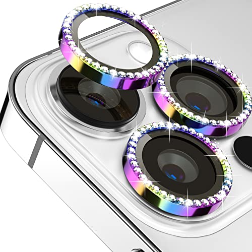 Glitzer Kameraschutz Design für iPhone 14 Pro 6.1/ iPhone 14 Pro Max 6.7 Kamera Schutz Bling,ICARERFAMILY Ultra HD Clear Diamond Kameraschutz,[Hülle Freundllich] Einfach Installieren - Bunt von ICARER FAMILY