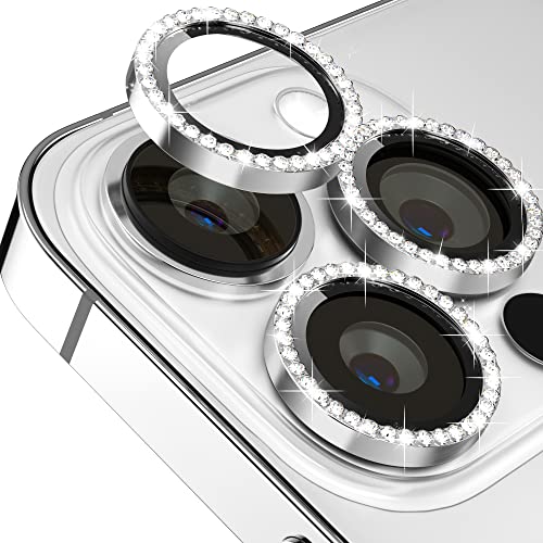 Glitzer Kameraschutz Design für iPhone 14 Pro 6.1/ iPhone 14 Pro Max 6.7 Kamera Schutz Bling,ICARERFAMILY Ultra HD Clear Diamond Kameraschutz,[Hülle Freundllich] Einfach Installieren - Silber von ICARER FAMILY