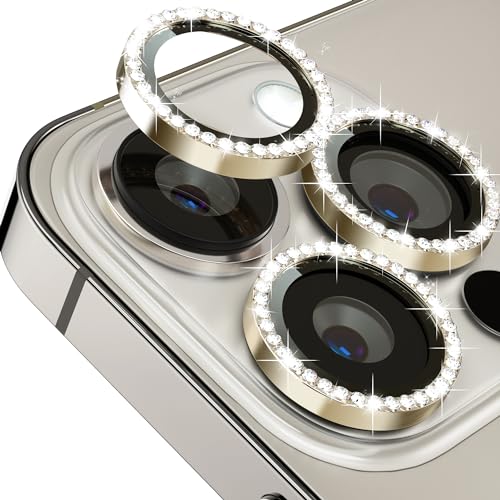 Glitzer Kameraschutz für iPhone 15 Pro 6.1/iPhone 15 Pro Max 6.7 Kamera Schutz Bling,ICARERFAMILY Ultra-Klar HD Clear Diamond Kameraschutz,[ Kratzfest ] Einfach Installieren Hülle Freundllich - Gold von ICARER FAMILY