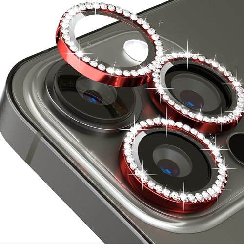 Glitzer Kameraschutz für iPhone 15 Pro 6.1/iPhone 15 Pro Max 6.7 Kamera Schutz Bling,ICARERFAMILY Ultra-Klar HD Clear Diamond Kameraschutz,[ Kratzfest ] Einfach Installieren Hülle Freundllich - Rot von ICARER FAMILY