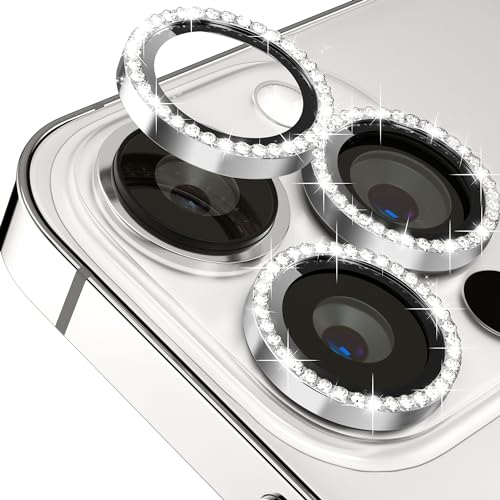 Glitzer Kameraschutz für iPhone 15 Pro 6.1/iPhone 15 Pro Max 6.7 Kamera Schutz Bling,ICARERFAMILY Ultra-Klar HD Clear Diamond Kameraschutz,[ Kratzfest ] Einfach Installieren Hülle Freundllich - Silber von ICARER FAMILY