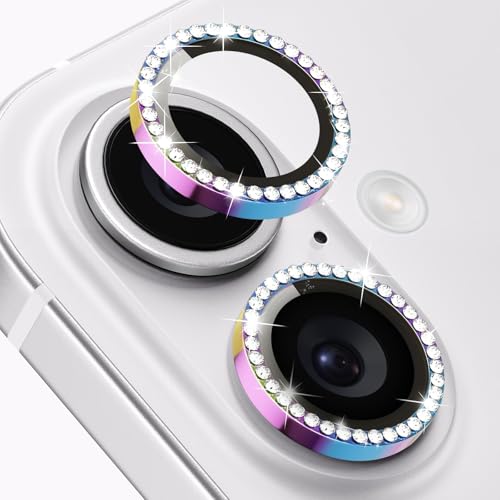 ICARER FAMILY Glitzer Kamera lins enschutz, Kompatibel mit iPhone 16 und iPhone 16 Plus Premium Gehärtetes Glas, Volle Passform Bling Objektivring-Abdeckung [kratzfest] - Bunt von ICARER FAMILY
