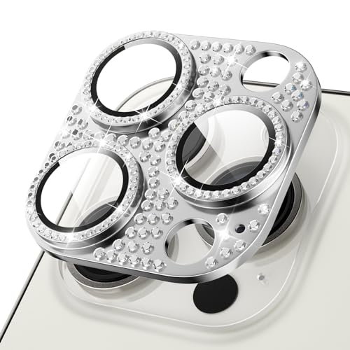 ICARER Bling Kamera Linse Schutzfolie für iPhone 15 Pro/iPhone 15 Pro Max, Diamant Kamera Objektivschutz Dekorationen Aufkleber Linse Protector Cover für Apple iPhone 15 Pro/15 Pro Max (Silber) von ICARER