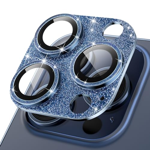 ICARER Bling Kamera Linse Schutzfolie für iPhone 15 Pro/iPhone 15 Pro Max, Glänzend Kamera Objektivschutz Dekorationen Aufkleber Linse Protector Cover für Apple iPhone 15 Pro/Pro Max-Glänzendes Blau von ICARER