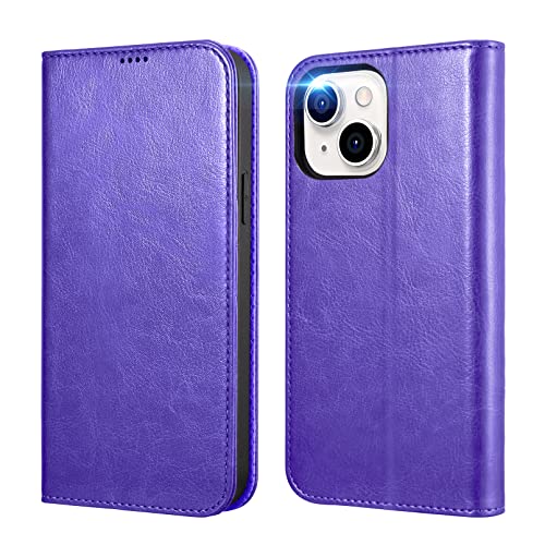 ICARER Hülle für iPhone 14 2022, Wallet Ledertasche Tasche Handyhülle Magnetverschluss Klapphülle Case Cover RFID-Sperrung Kreditkarten -Slots Kickstand TPU Inner für iPhone 14 6,1 Zoll (Violett) von ICARER