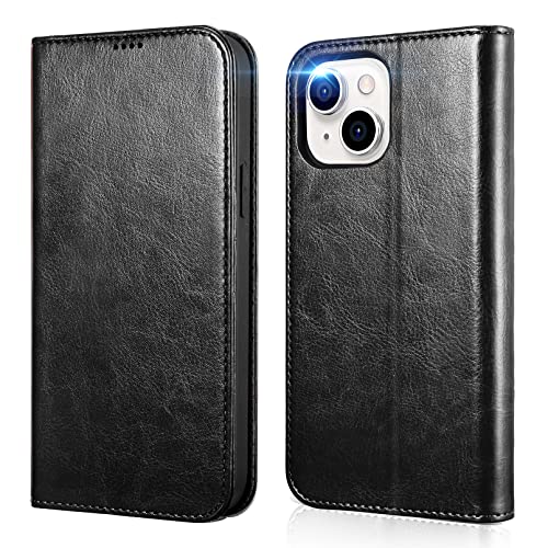 ICARER Hülle für iPhone 14 Plus, Wallet PU Ledertasche Tasche Handyhülle Magnetverschluss Klapphülle Case Cover RFID-Sperrung Kreditkarten-Slots Kickstand TPU Inner für iPhone 14 Plus 6,7-Schwarz von ICARER