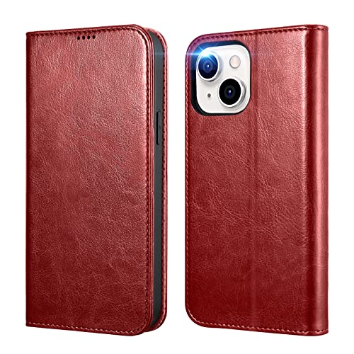 ICARER Hülle für iPhone 14 Plus, Wallet PU Ledertasche Tasche Handyhülle Magnetverschluss Klapphülle Case Cover RFID-Sperrung Kreditkarten-Slots Kickstand TPU Inner für iPhone 14 Plus 6,7 Zoll-Rot von ICARER