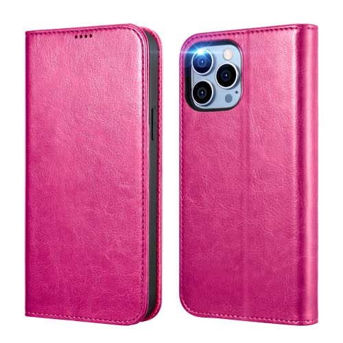 ICARER Hülle für iPhone 14 Pro 2022, PU Ledertasche Wallet Tasche Handyhülle Magnetverschluss Klapphülle Case Cover RFID-Sperrung Kreditkarten-Slots Kickstand TPU Inner für iPhone 14 Pro 6,1-Rosenrot von ICARER