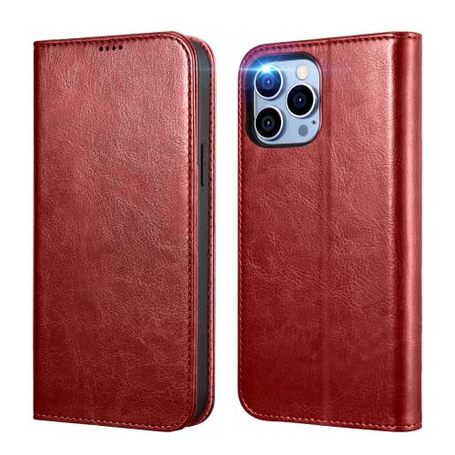 ICARER Hülle für iPhone 14 Pro 2022, PU Ledertasche Wallet Tasche Handyhülle Magnetverschluss Klapphülle Case Cover RFID-Sperrung Kreditkarten-Slots Kickstand TPU Inner für iPhone 14 Pro 6,1 Zoll-Rot von ICARER