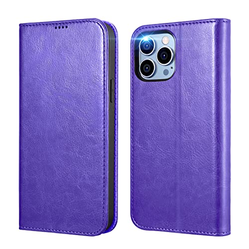 ICARER Hülle für iPhone 14 Pro 2022, PU Ledertasche Wallet Tasche Handyhülle Magnetverschluss Klapphülle Case Cover RFID-Sperrung Kreditkarten-Slots Kickstand TPU Inner für iPhone 14 Pro 6,1-Violett von ICARER