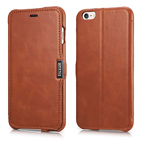 ICARER Hülle passend für Apple iPhone 6S Plus und iPhone 6 Plus (5,5 Zoll), Handyhülle mit echtem Leder, Case, Schutz-Hülle, dünne Handytasche, Slim Cover, Vintage Braun von ICARER