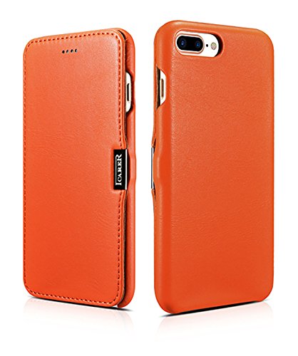 ICARER Hülle passend für Apple iPhone 8 Plus und iPhone 7 Plus (5.5 Zoll), Handyhülle mit echtem Leder, Case, Schutz-Hülle klappbar, dünne Handytasche, Slim Cover, Orange von ICARER