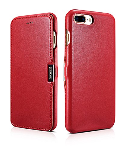 ICARER Hülle passend für Apple iPhone 8 Plus und iPhone 7 Plus (5.5 Zoll), Handyhülle mit echtem Leder, Case, Schutz-Hülle klappbar, dünne Handytasche, Slim Cover, Rot von ICARER