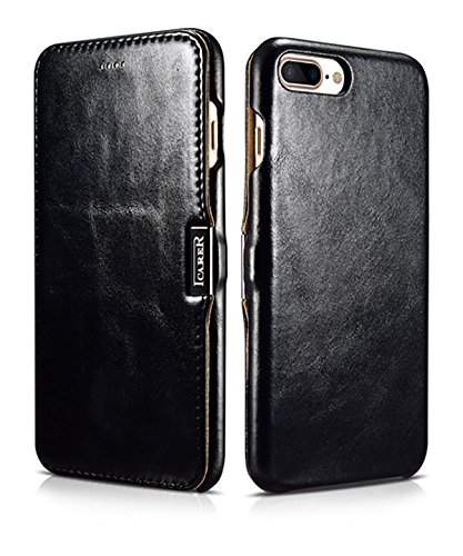 ICARER Hülle passend für Apple iPhone 8 Plus und iPhone 7 Plus (5.5 Zoll), Handyhülle mit echtem Leder, Case, Schutz-Hülle klappbar, dünne Handytasche, Slim Cover, Vintage Look, Schwarz von ICARER