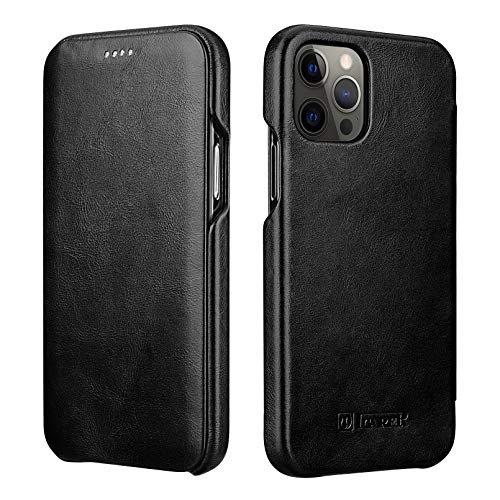 ICARER Lederhülle für iPhone 12 Pro Max Hülle Vintage Antik Handytasche Leder Hülle Case mit Verstecktem Magnetverschluss Nur für Apple iPhone 12 Pro Max 6.7 (Schwarz) von ICARER