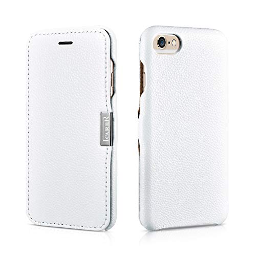 ICARER Tasche passend für Apple iPhone 6S und iPhone 6 (4,7 Zoll), Case Außenseite aus Echt-Leder, Schutz-Hülle seitlich klappbar, Ultra-Slim Cover, Weiß von ICARER